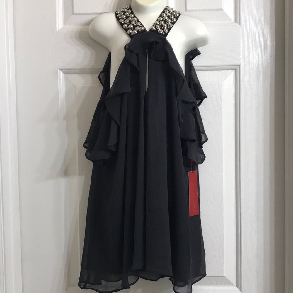 Jennifer Lopez Jewel Studded High Neck Ruffled Top